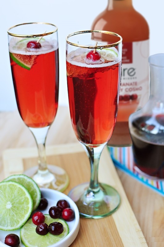Bare Cranberry Pomegranate Bellini's with Lime Cocktail Recipes with Champagne