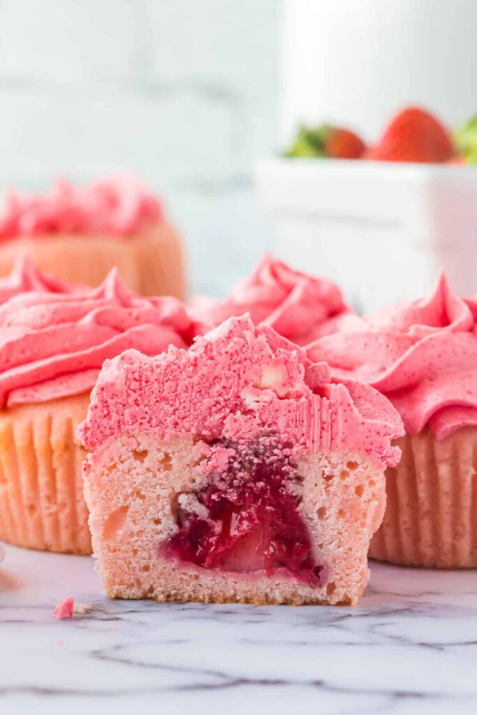 Strawberry Filled Cupcakes.
