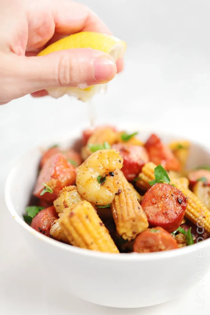 Sheet Pan Shrimp Boil high protein recipe.