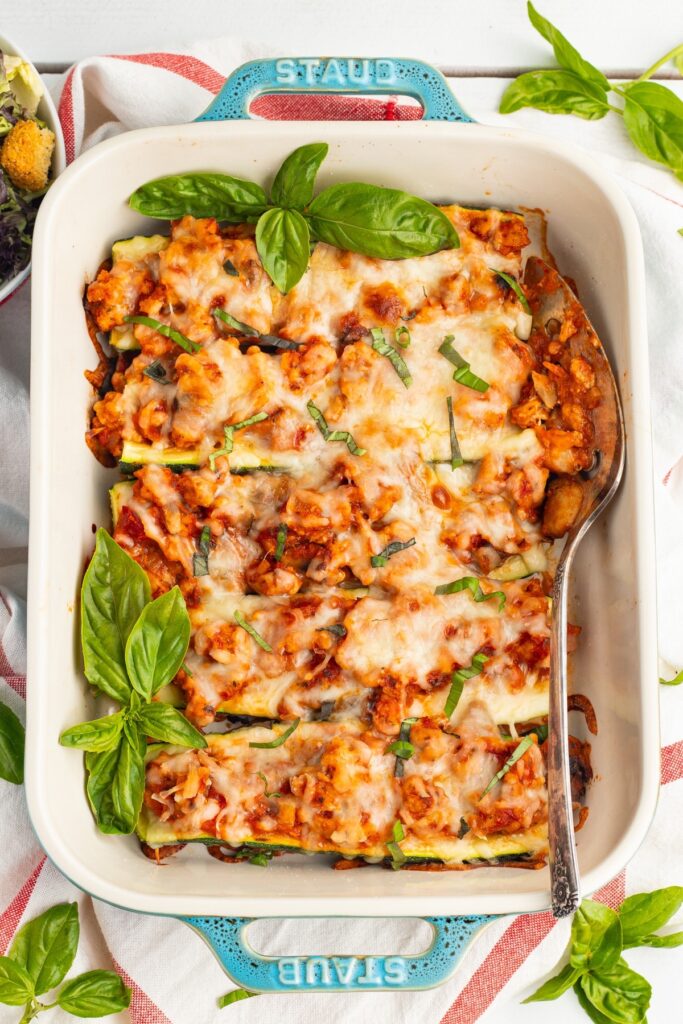 High Protein Chicken Zucchini Boats high protein recipe.