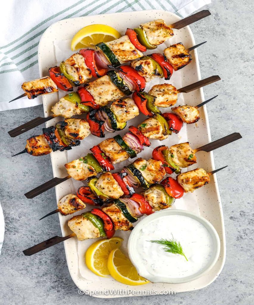 Greek chicken kabobs.