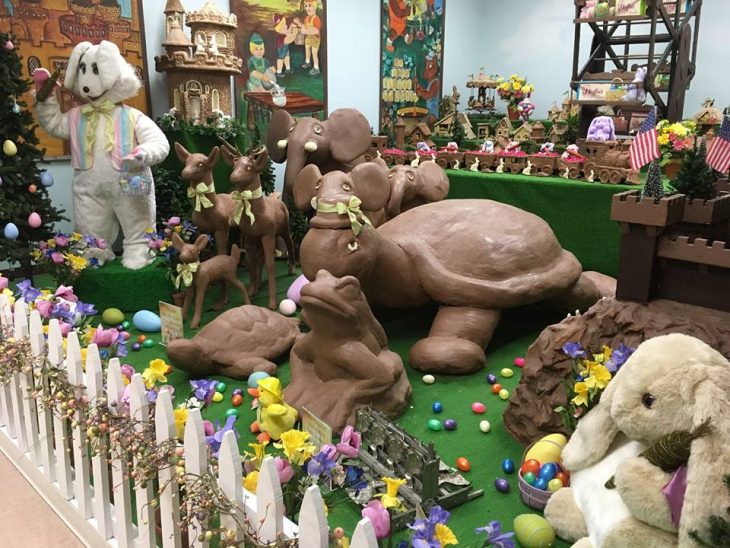 animals carved out of chocolate at daffin's candies.