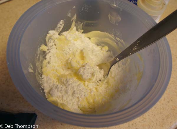 Photo of cookie ingredients inside a bowl getting ready to mix.