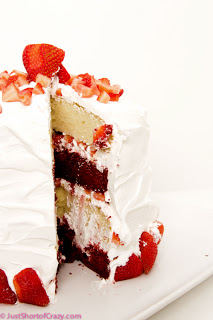 Strawberry red velvet, vanilla, strawberry layer cake-10