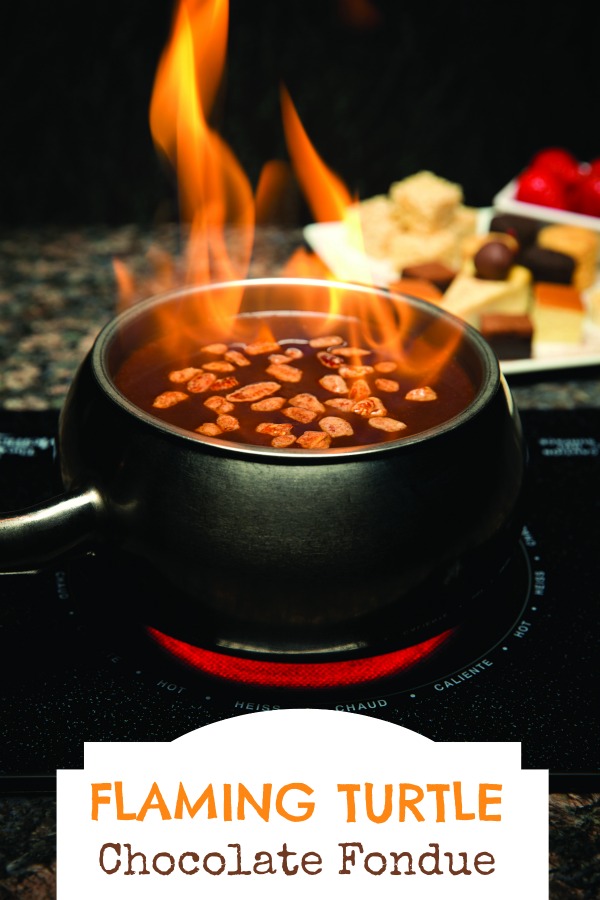 Photo of Flaming Turtle Chocolate Fondue in a pot.