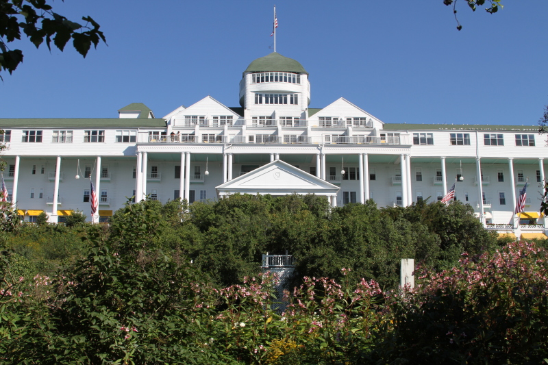 Front of the majestic Grand Hotel on Mackinac Island