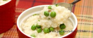 Pea and Sausage Oven Baked Risotto