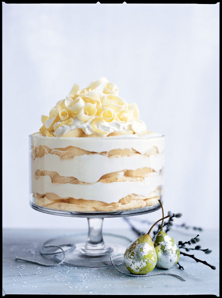 Photo of a white chocolate trifle.