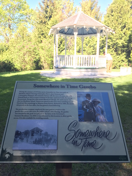 Somewhere in Time Gazebo and historic marker on mackinac island