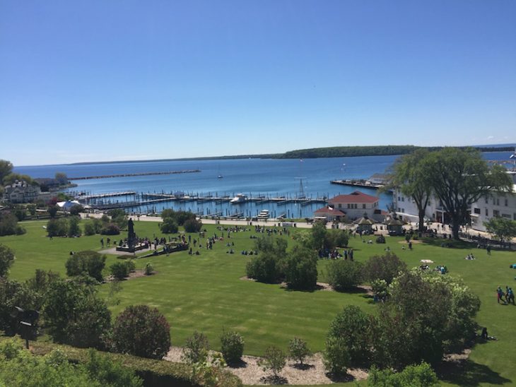 view of the park and the straits of mackinac from Fort Mackinac On Mackinac Island20