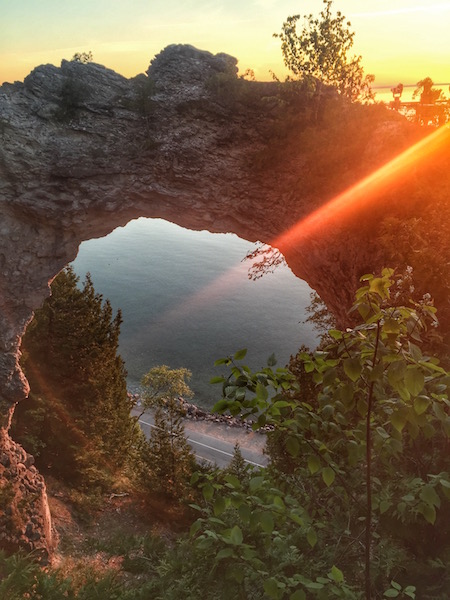 arch rock at sunrise On Mackinac Island