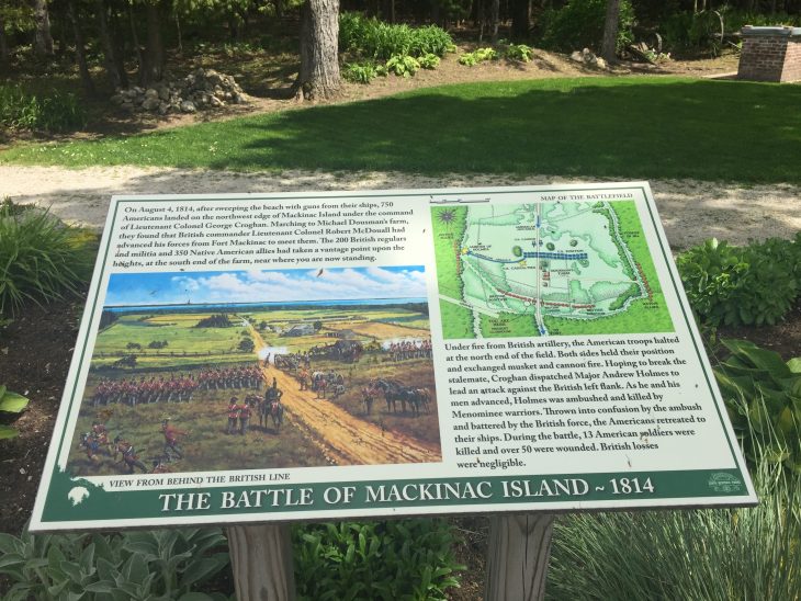 Interpretive sign describing the battle of mackinac island 