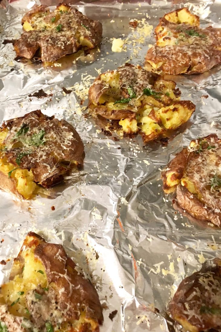 Photo of Cheesy Smashed Baked Potatoes.