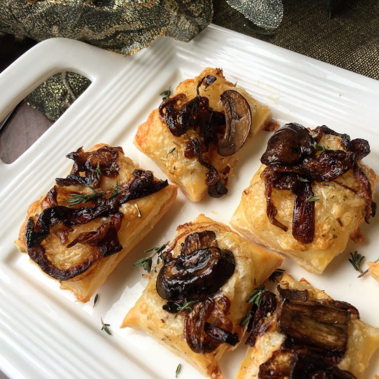 Savory Puff Pastry Bites with Caramelized Onions and Mushrooms