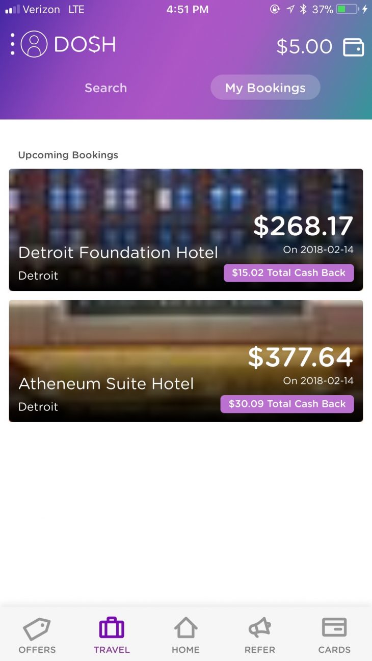 Earn cash back when you travel by using the dosh app
