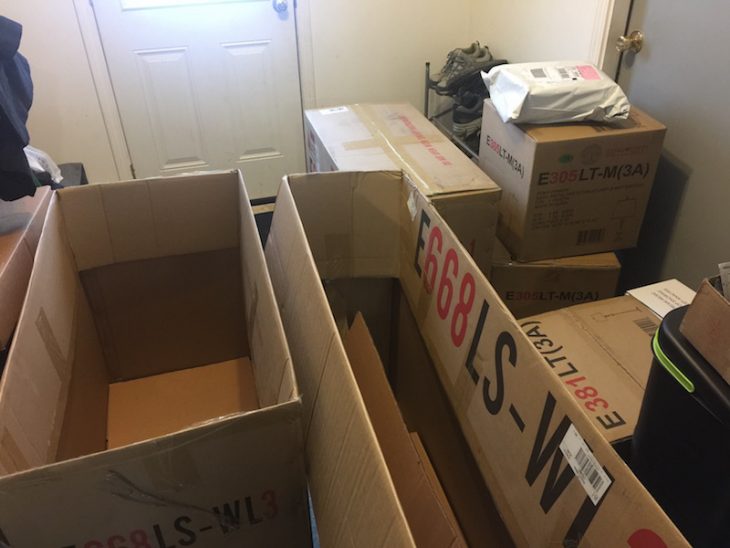 All the furniture showed up in multiple boxes. A little bit of work to put it all together and BAM new living room furniture. Thanks Overstock.com