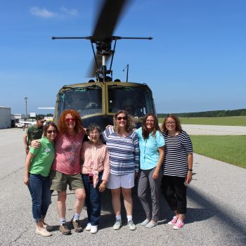 Safely back on the ground complete with Huey Hair.