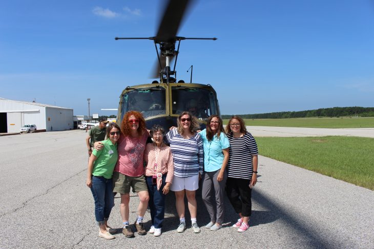 Safely back on the ground complete with Huey Hair.