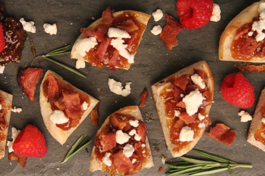 Fig & Bacon Bites recipe that is sure to impress your holiday guests. also showcasing how to use the bites on a party antipasti board.