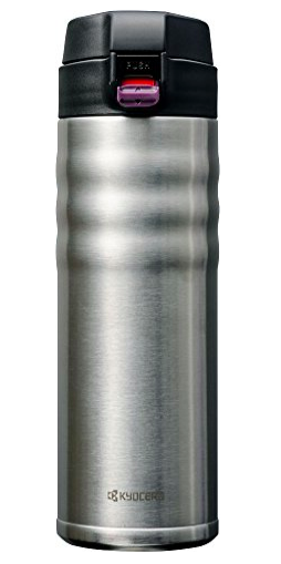 Photo of a silver kyocera travel mug.