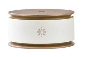 A photo of a small White/Light Brown Air Purifier.