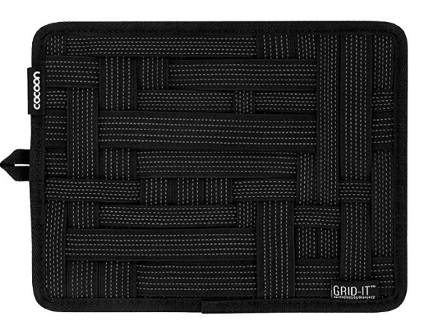 A photo of a black Grid It Cord Organizer.