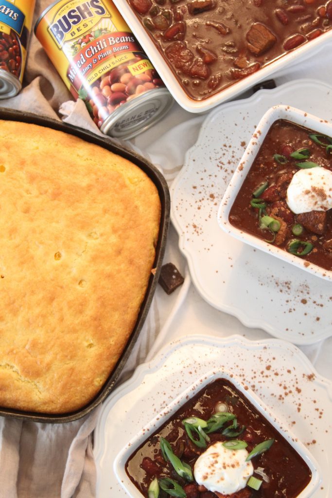 Cornbread is the perfect side for this sweet and spicy chili recipe