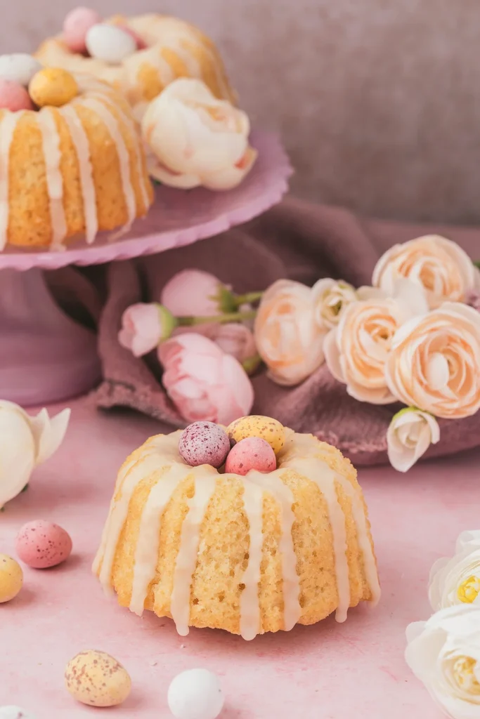 Easter Mini Vanilla Bundt Cakes.