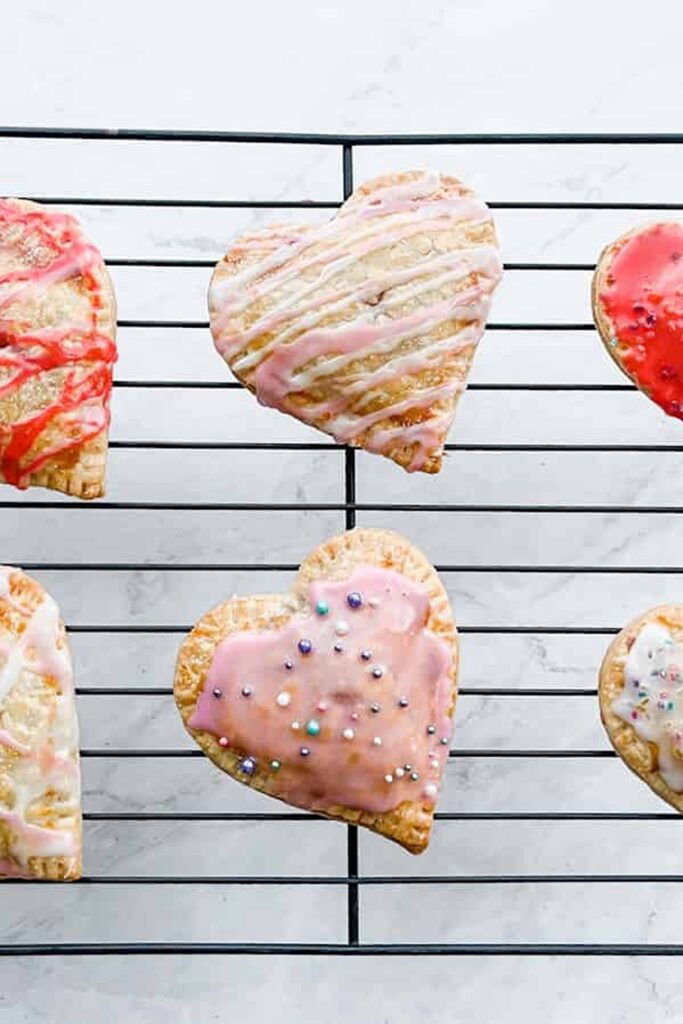 Strawberry Poptarts shaped like hearts.