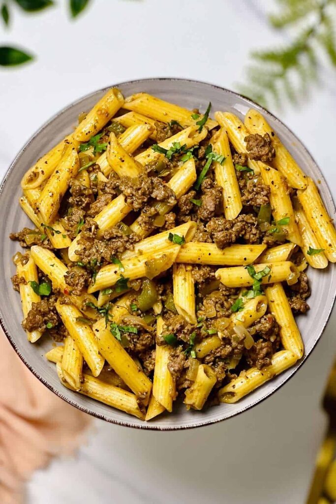 Ground Beef Pesto Pasta,high protein recipe.