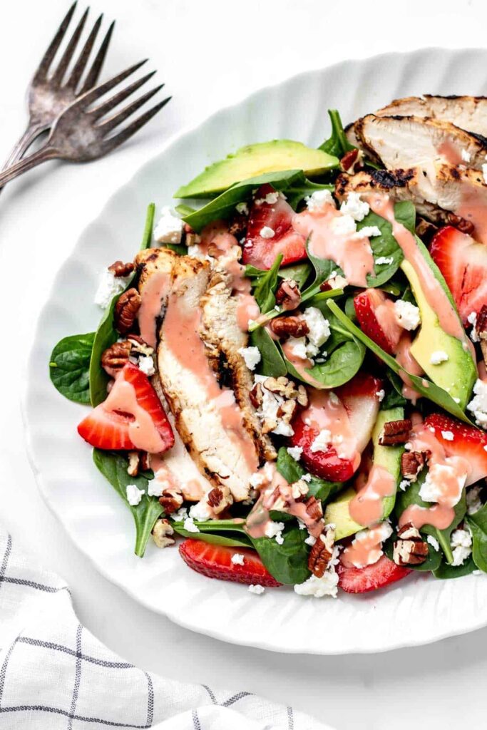 Grilled Chicken Strawberry Avocado Salad.