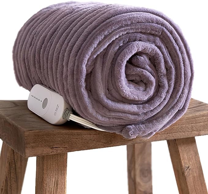 Photo of a light purple Ribbed Faux Fur Heated Blanket.