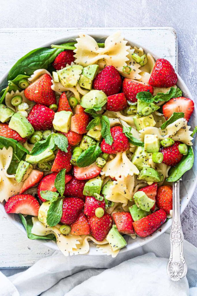 Strawberry Avocado Pasta Salad.