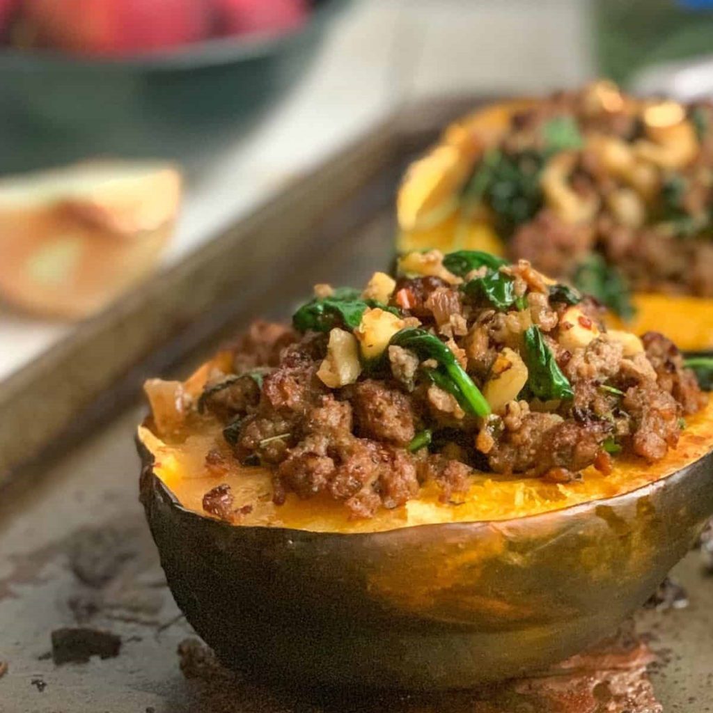 Acorn Squash With Sausage Filling.