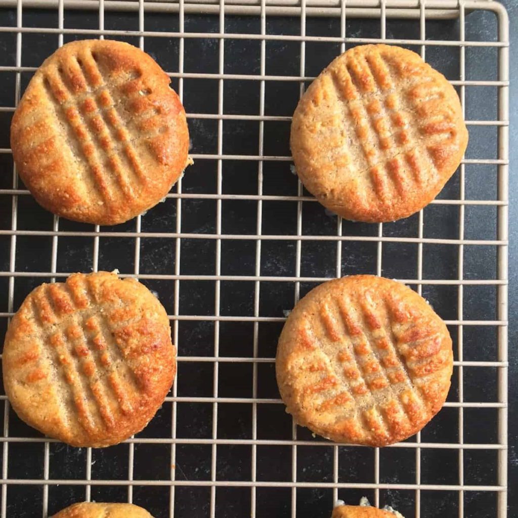 Air Fryer Peanut Butter Cookies on a cooling rack.