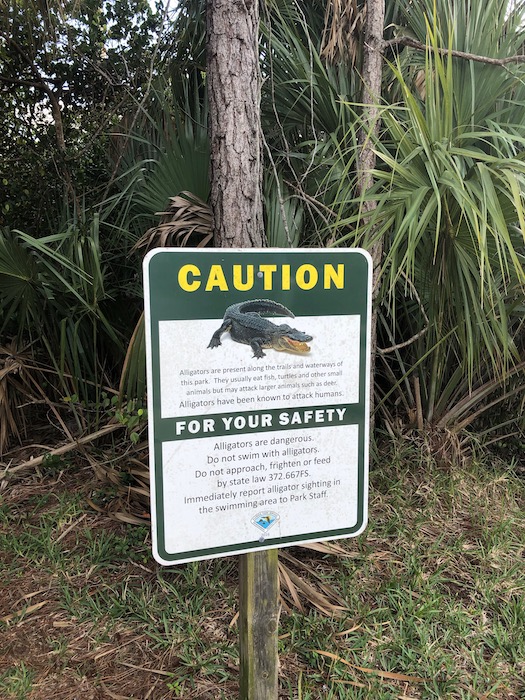 Photo of an Alligator sign at Jonathan Dickinson State Park