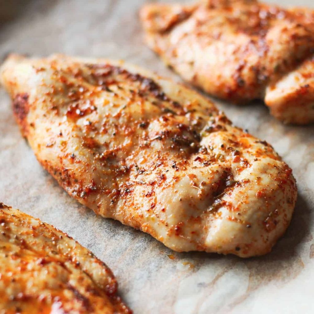 Baked Thin Sliced Chicken Breasts.