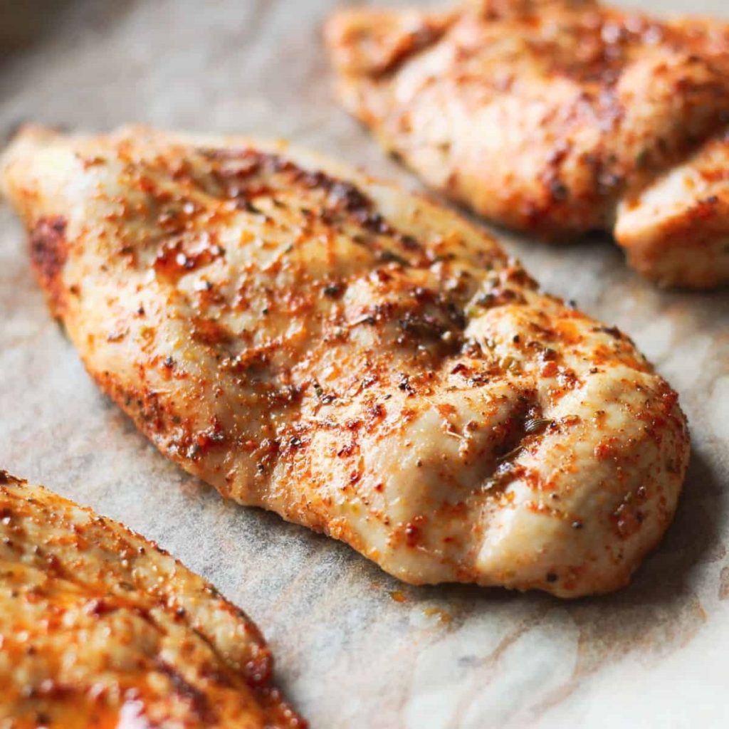 Baked Thin Sliced Chicken Breasts.