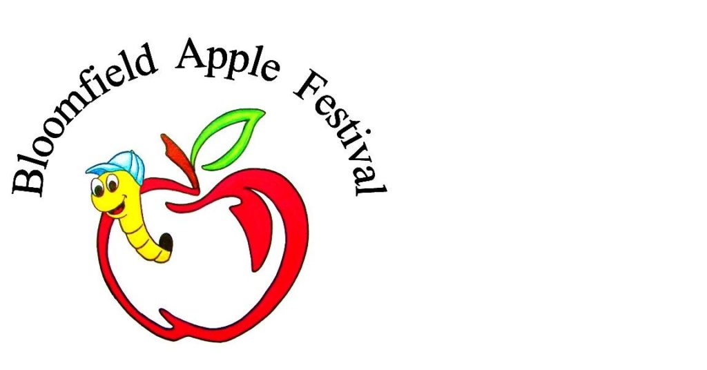 Bloomfield Apple Festival logo, cartoonish apple outline with worm on apple.