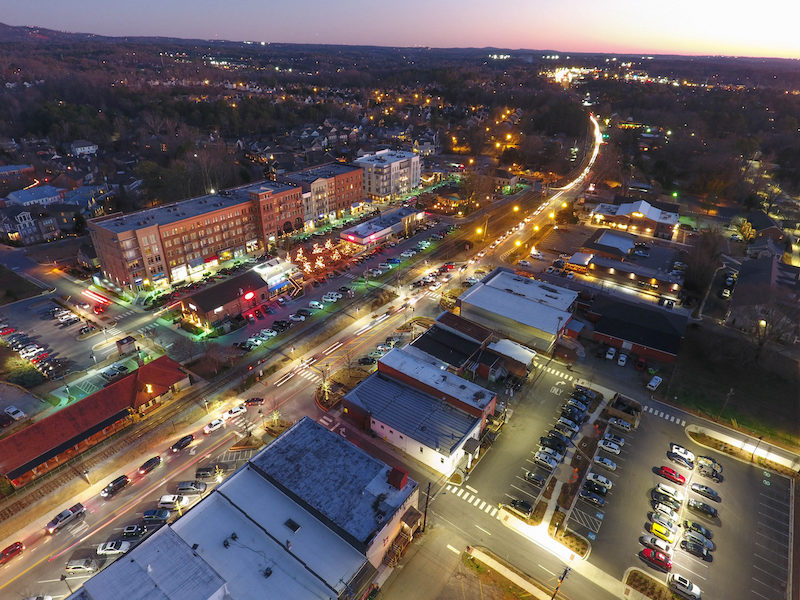 downtown woodstock at night