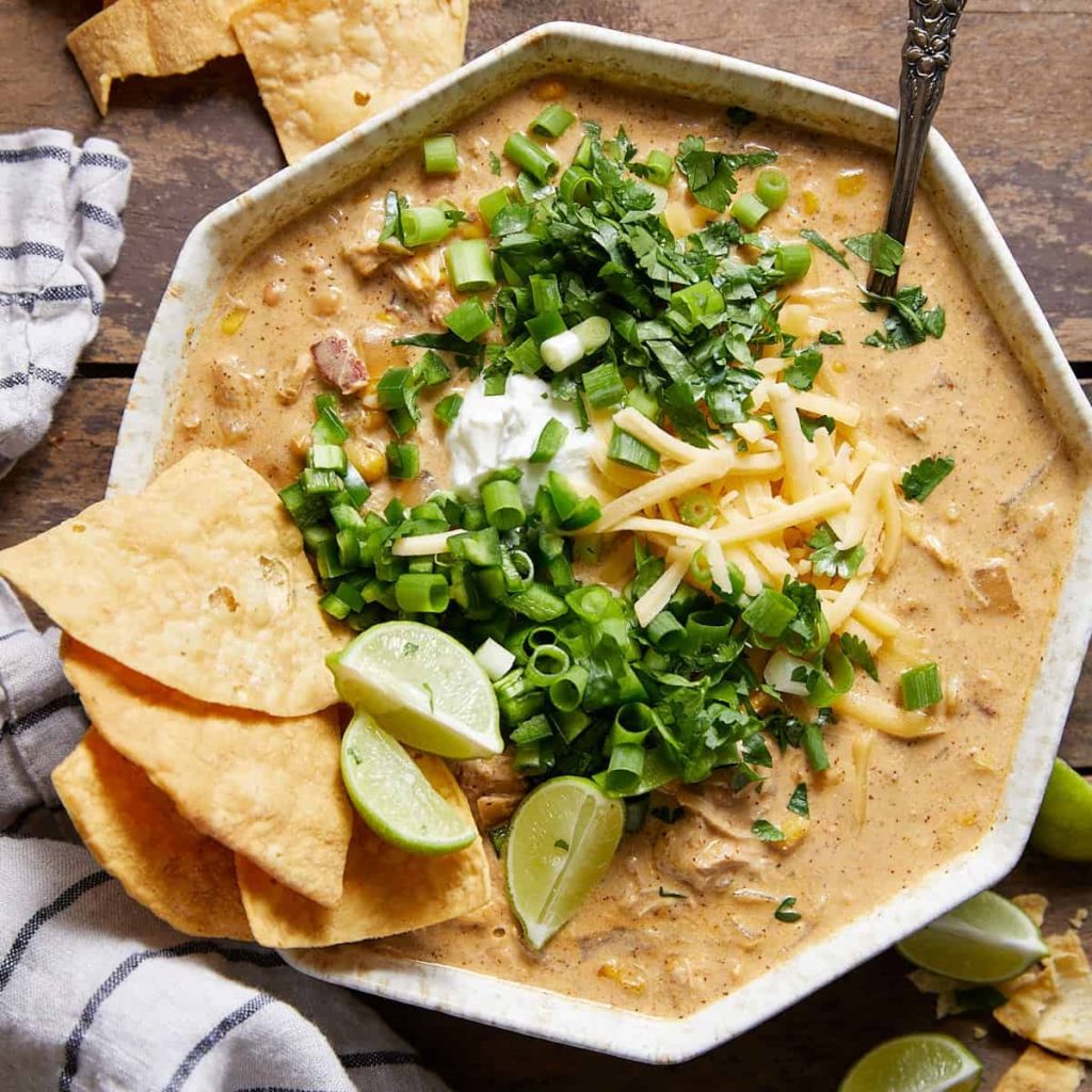 Easy Crockpot Cream Cheese Chicken Chili.