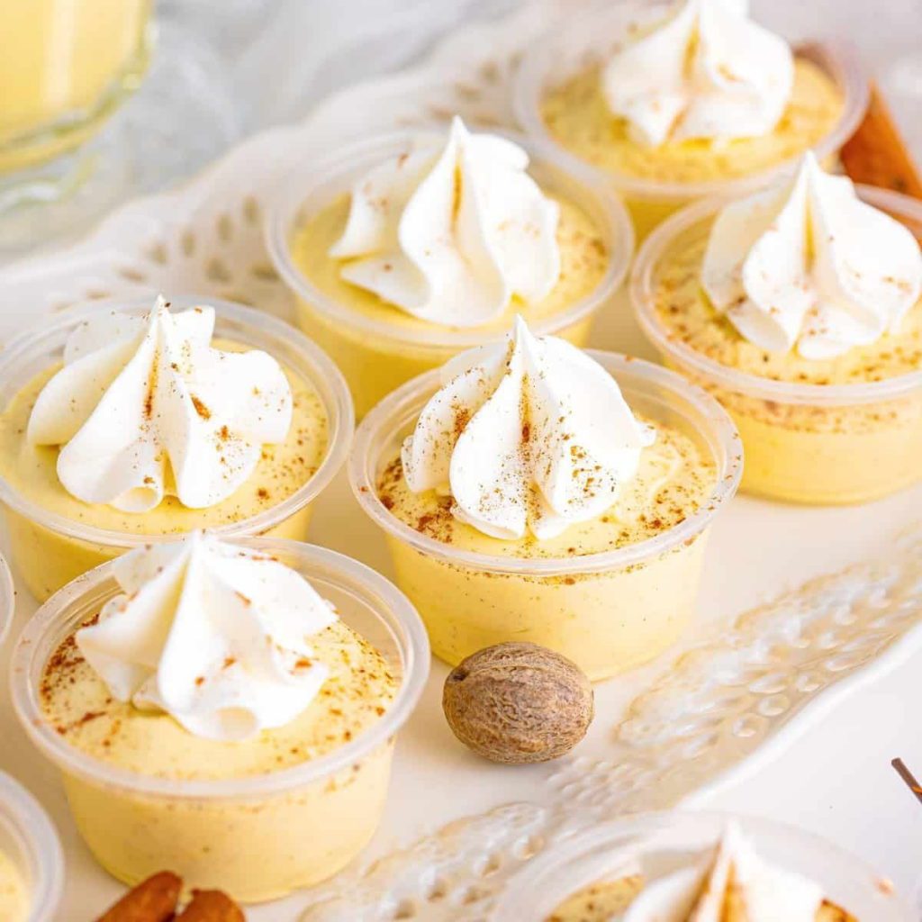 Egg Nog Pudding Shots.