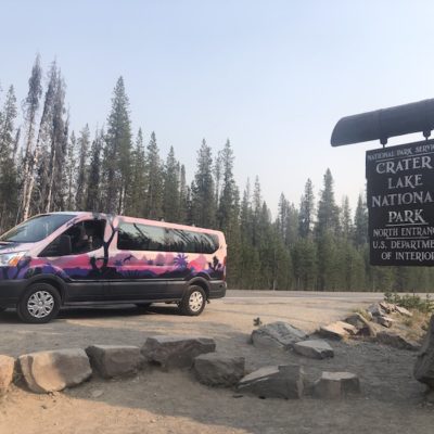 Escape Campervan at Crater Lake National Park North Entrance Sign