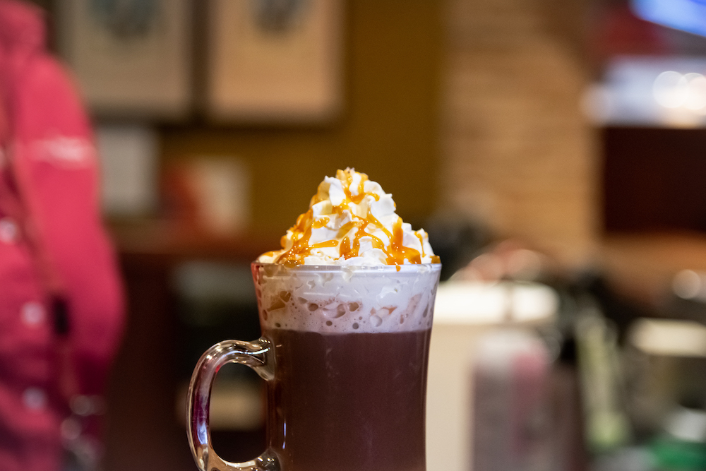 Hot Chocolate with whip cream and caramel on top.