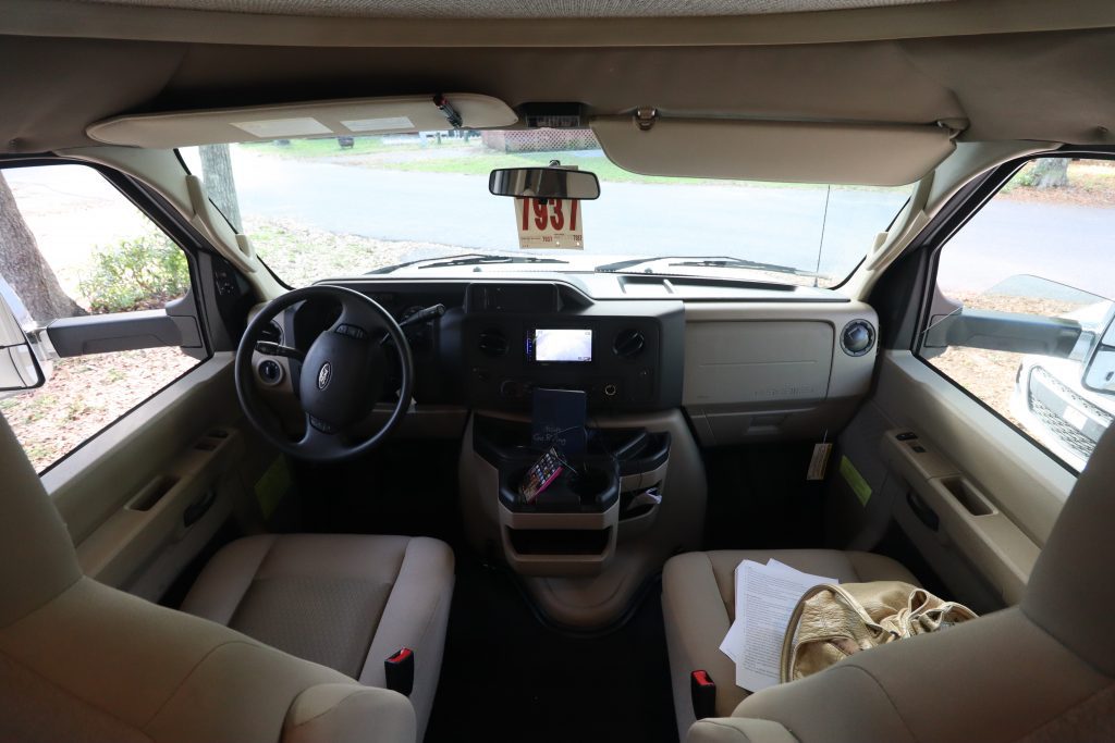 Front seat of the 32' Minnie Winnie by Winnebago