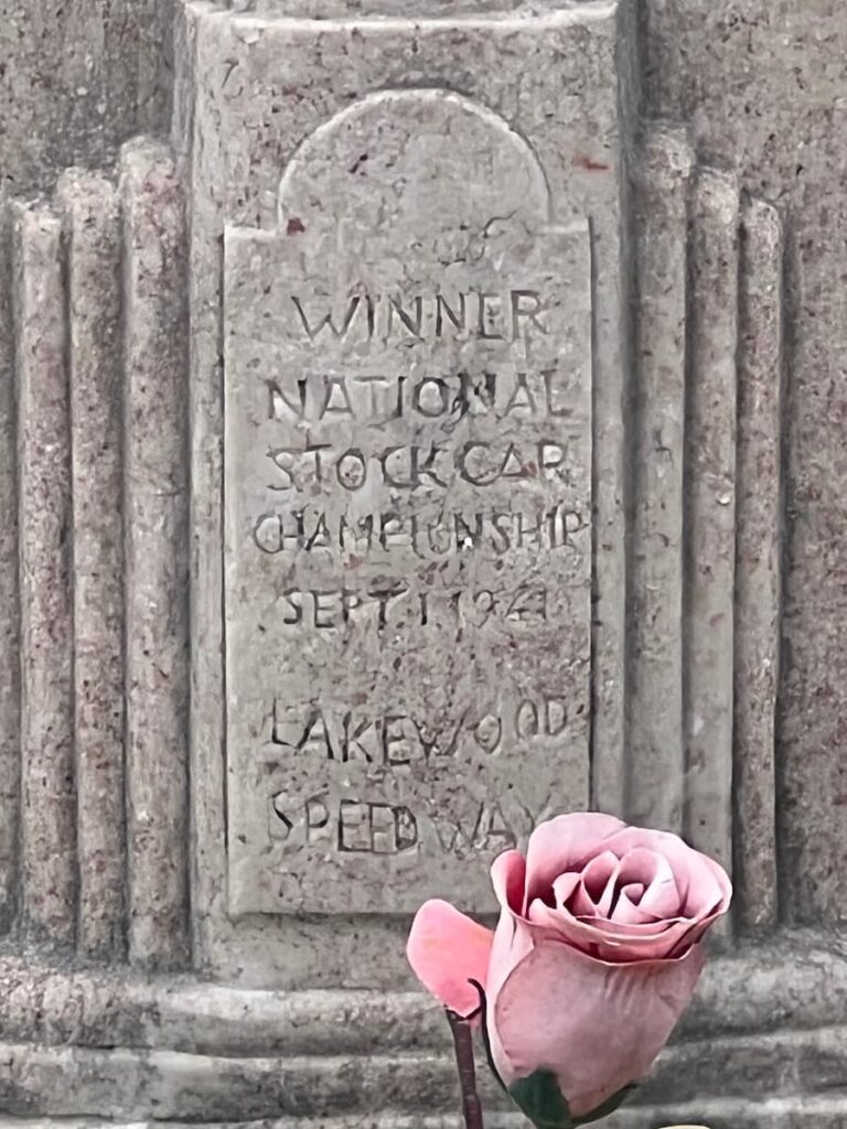 Inscription on Lloyd Seay headstone at Dawsonville Cemetery - Racing History In Dawsonville