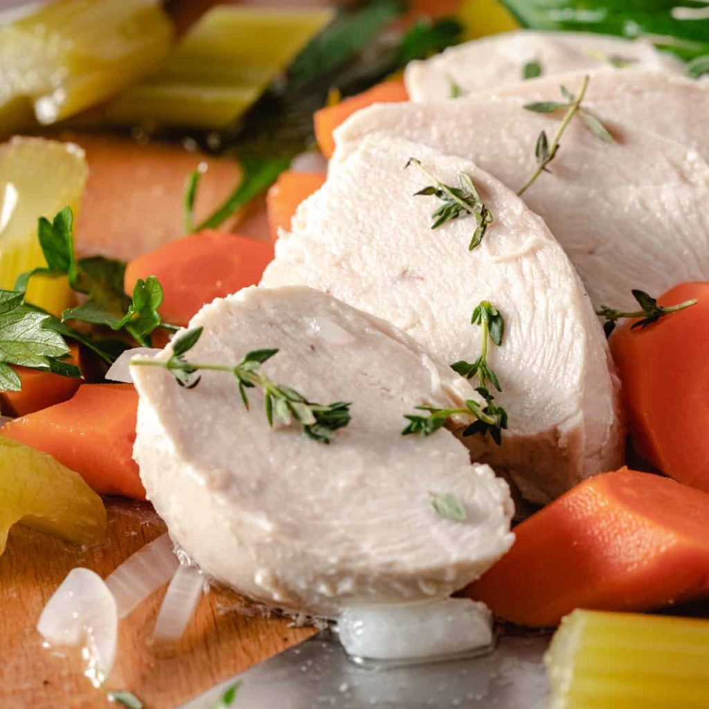 Juicy Poached Chicken Breasts.