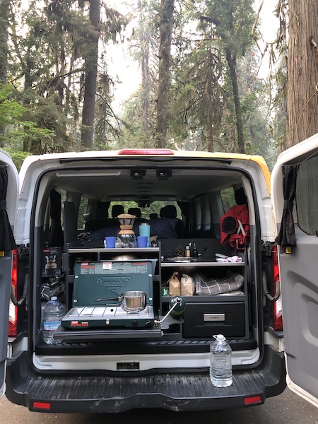 Kitchen area of the Escape Campervan