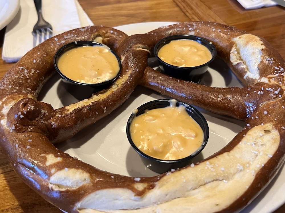 Massive Pretzle and Cheese = german food helen georgia