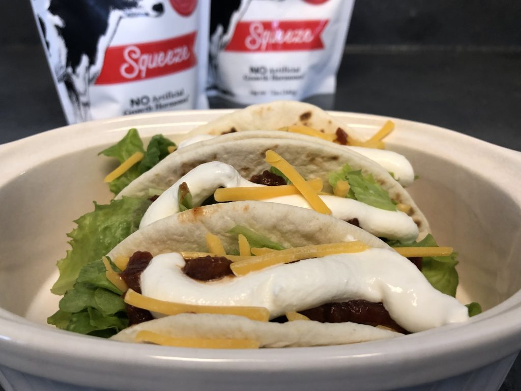 Prairie Farms Squeeze Sour Cream Pouch Street Tacos side